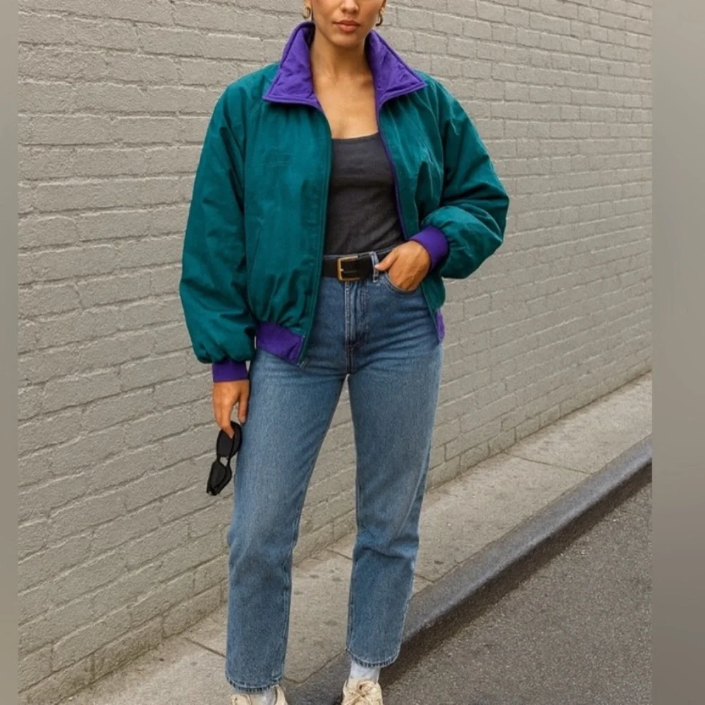 Vtg COLUMBIA Reversible teal & purple Puffer Jacket Womens size S Thinsulate